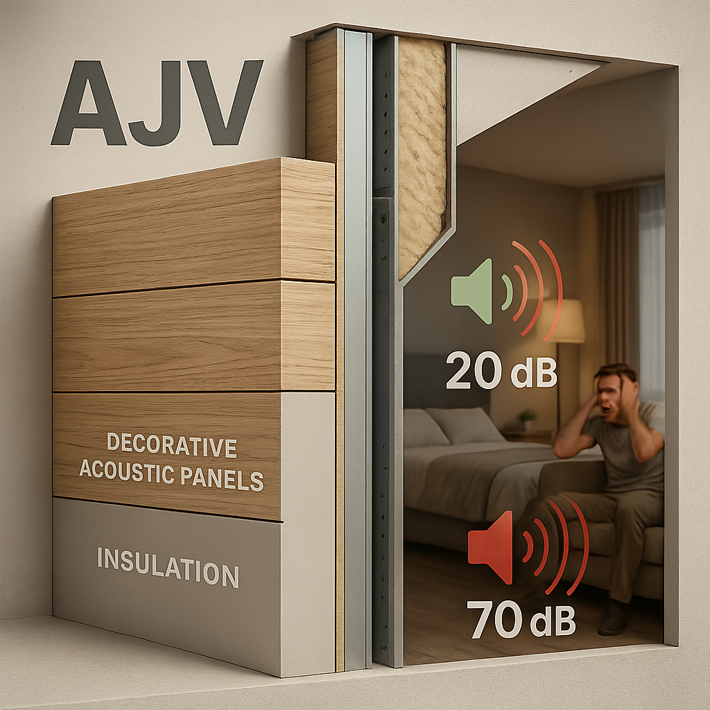 برند AJV آکوستیک پنل؛ تخصصی‌ترین مرجع مشاوره و آکوستیک‌سازی دیوار مشترک آپارتمان در ایران