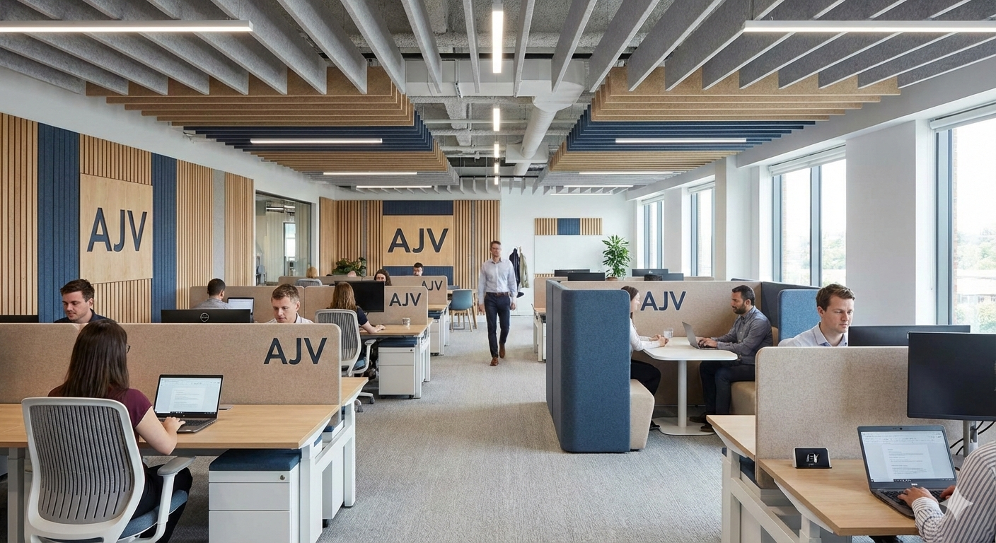نقش طراحی آکوستیک در افزایش بهره وری فضاهای کاری باز با سیستم های AJV